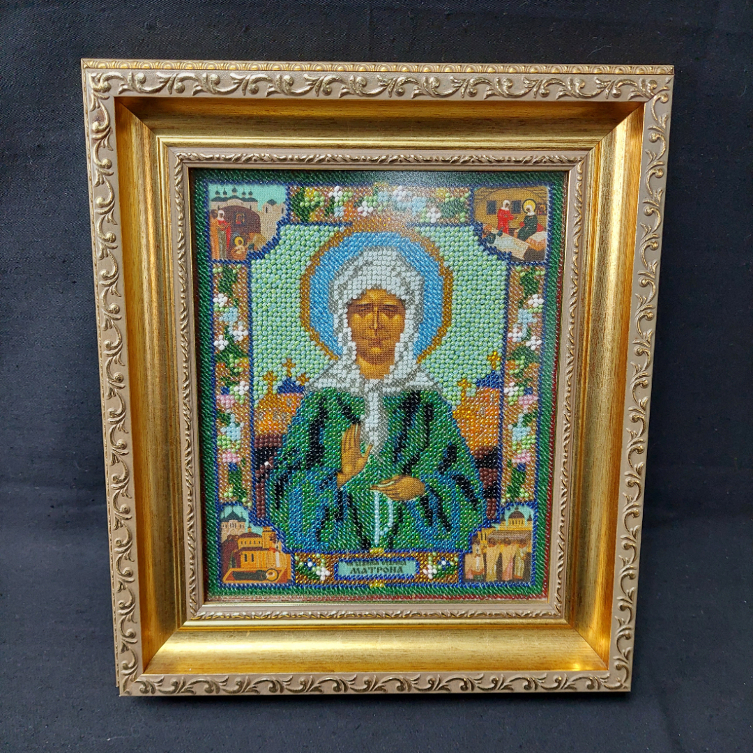 Икона православная, бисер, в рамке "Матрона Московская.. Картинка 1